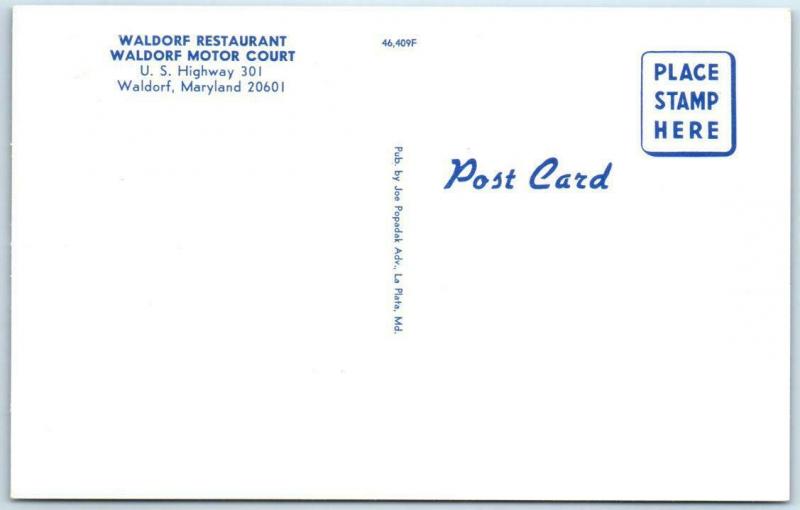 WALDORF, Maryland  MD   Roadside WALDORF MOTOR COURT Night Neon c1960s  Postcard