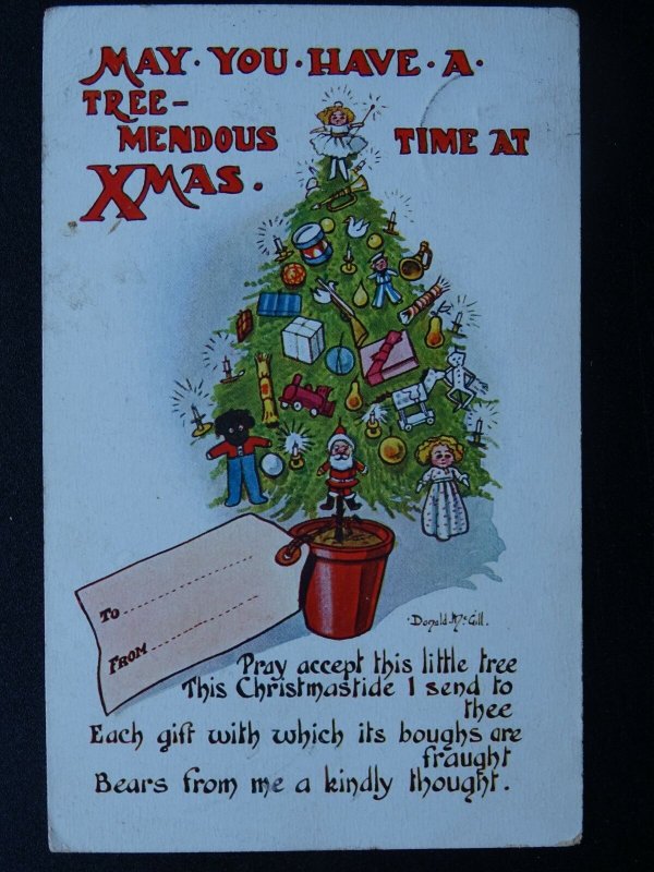 Donald McGill Christmas Greeting MAY YOU HAVE A TREE-MENDOUS TIME c1913 Postcard