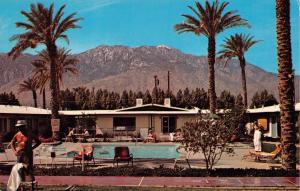 PALM SPRINGS  CALIFORNIA FLAMINGO PALMS SPA/APARMENTS-LANDAU BLVD POSTCARD 1960s