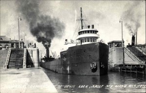 Sault Ste Marie Michigan MI Freighter Ship Real Photo Vintage Postcard
