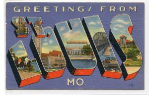 Greetings From St Louis Missouri Large Letter Linen 1958 postcard