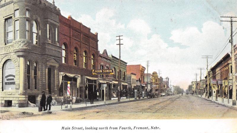 Fremont Nebraska~Main Street~Barber Shop Pole~John Sonin Clothing Store~1908 