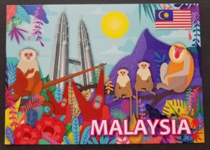 [AG] P22 Malaysia Tourism Monkey Flower Mountain Tower Wildlife (postcard) *New