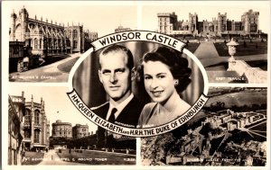 RPPC Multi Views Windosr Castle Queen Elizabeth and Prince Phillip Postcard J73