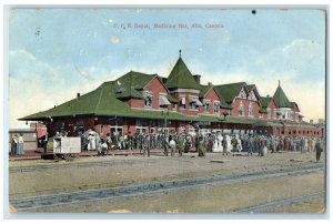 1912 C.P.R. Depot Medicine Hat Alberta Canada Antique Posted Postcard