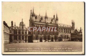Old Postcard Belgium Bruges Justice of the Peace & # City 39hotel and the Bas...