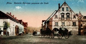 1914-16 WWI German Soldiers in Mitau Deutsche Kolonnen Military War Postcard P20