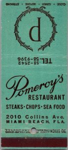 Matchbook Cover - Pomeroy's Restaurant Miami Beach FL 30 Stick MB175