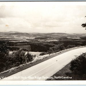 c1950s Blue Ridge Parkway NC RPPC Bluff Park's Scenic Vista Birds Eye Photo A199