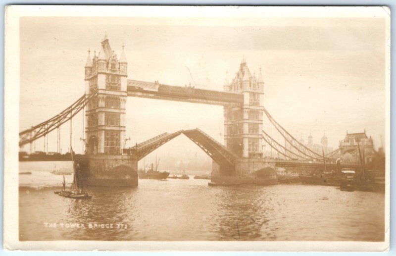 c1910 London, England Tower Bridge RPPC Lift Raise Steamship Real Photo PC A135