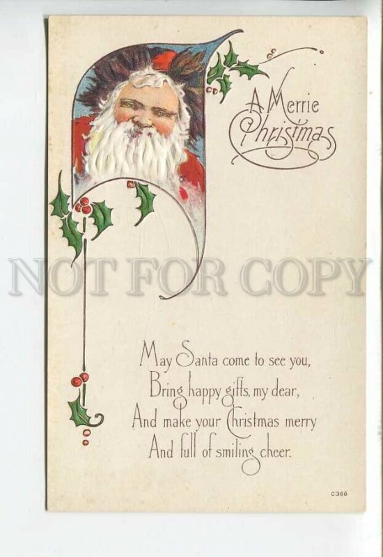 443909 SANTA CLAUS Merrie Christmas NEW YEAR Vintage postcard EMBOSSED