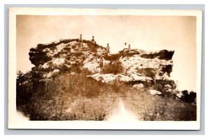 Vintage 1910's RPPC Postcard Landscape Photo Children Sitting on Large Rock