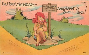 1940s Sexy Woman Hitchhiker Using head comic humor Teich Postcard 22-8602