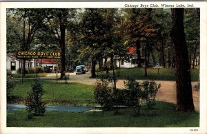Winona Lake IN-Indiana, Chicago Boys Club, Camp, Period Cars, Linen Postcard 
