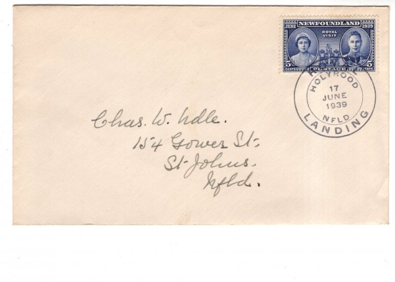 Newfoundland Royal Landing 1939 Holyrood Cancel Cover