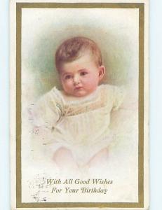 Pre-Linen signed GOOD WISHES FOR BIRTHDAY - YOUNG BOY SHOWN HJ4369