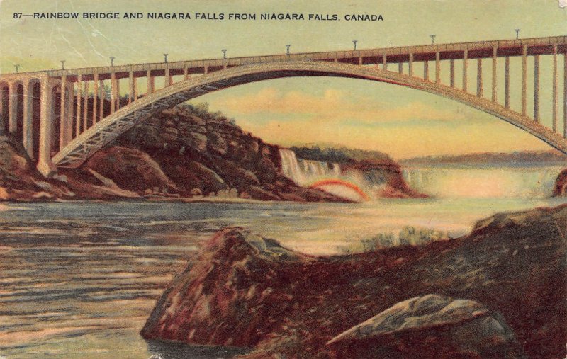 Rainbow Bridge & Niagara Falls, Canada, Early Postcard, Used in 1952