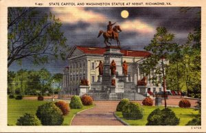 Virginia Richmond State Capitol Building and Washington Statue At Night