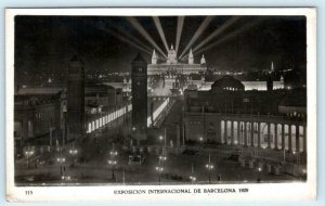 RPPC Exposicion Internacional BARCELONA, SPAIN Exposition at Night 1929 Postcard