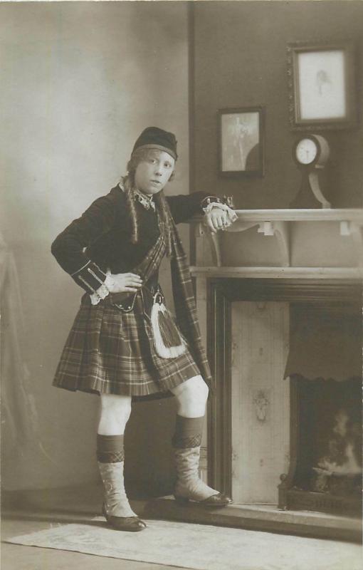 Portrait of a scottish girl in kilt early photo postcard