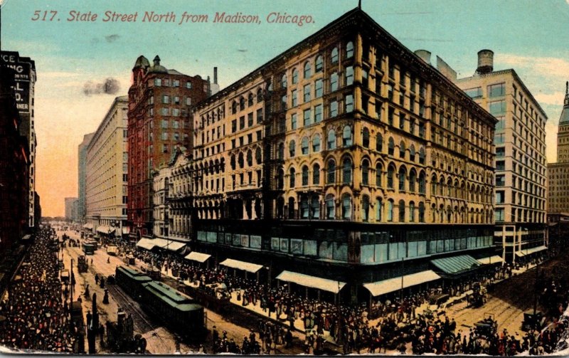 Illinois Chicago Trolleys On State Street North From Madison 1912