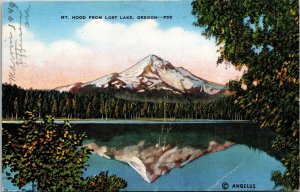 Mt Hood From Lost Lake Oregon OR Postcard PM Jefferson Cancel WOB Note VTG