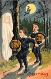 Hallowe'en Greetings, Scared Boys, Witch & Ghost, Landsdorf, PC U26229