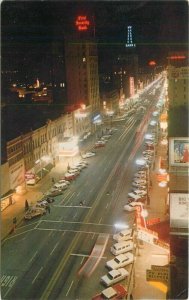 Autos Main Street Salt Lake City Utah Night Neon Roberts 1950s Postcard 20-10153