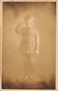 G48/ Interesting Photo RPPC Postcard c1910 Boy Soldier Salute Patriotic 14