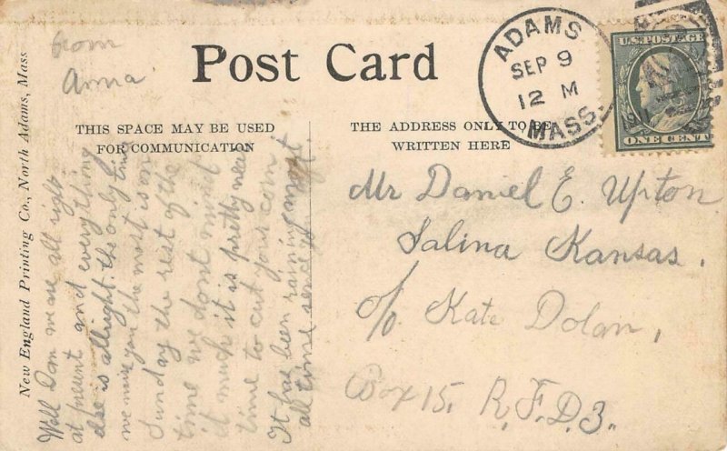 Center Street Scene ADAMS Berkshire County, Massachusetts 1911 Vintage Postcard