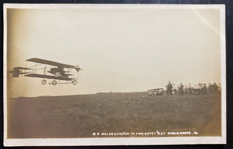 Mint USA Real Picture Postcard Walsh Aviator Flying Eagle Grove IA