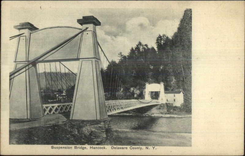 Hancock NY Delaware County Suspension Bridge c1910 Postcard