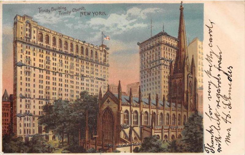 12354  New York City 1904   Trinity Building, Trinity Church  Glitter