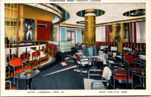 Linen Postcard Commodore Perry Cocktail Lounge Hotel Lawrence Erie Pennsylvania