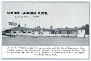 1951 Bronze Lantern Motel Roadside Davenport Iowa IA Posted Vintage Postcard