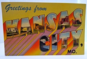 Greetings From Kansas City Missouri Large Big Letter Postcard Linen Vintage MO