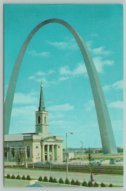 St Louis Missouri~Gateway Arch And Old Cathedral~Standard Chrome Postcard