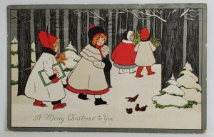 Christmas Greetings Children in Woods c1910 to Richland Center PA Postcard S20