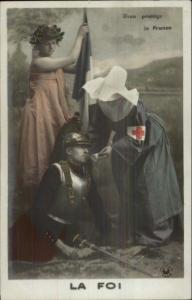 French Red Cross Nun/Nurse Wounded Soldier Tinted Real Photo Postcard