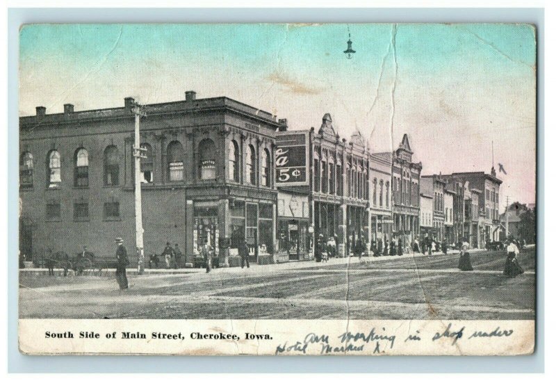 C. 1910 Blue Sky South Side of Main Street, Cherokee, IA Postcard P169 