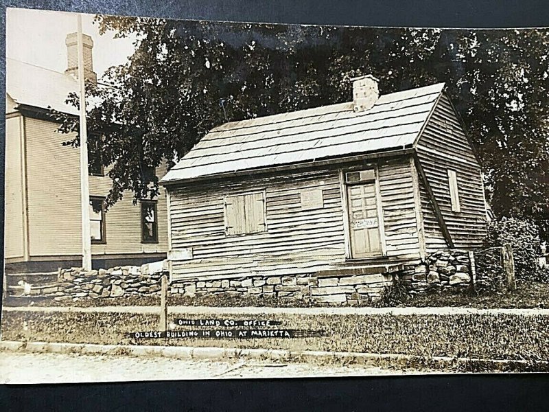 Postcard RPPC Ohio Land Co. Office, Oldest Building in Marietta, OH.aa1