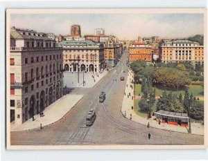 Postcard XX Settembre Street and G. Verdi Place, Genoa, Italy