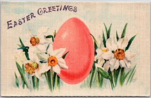 Easter Greetings Flowers Orange Egg Greetings And Wishes Card Postcard