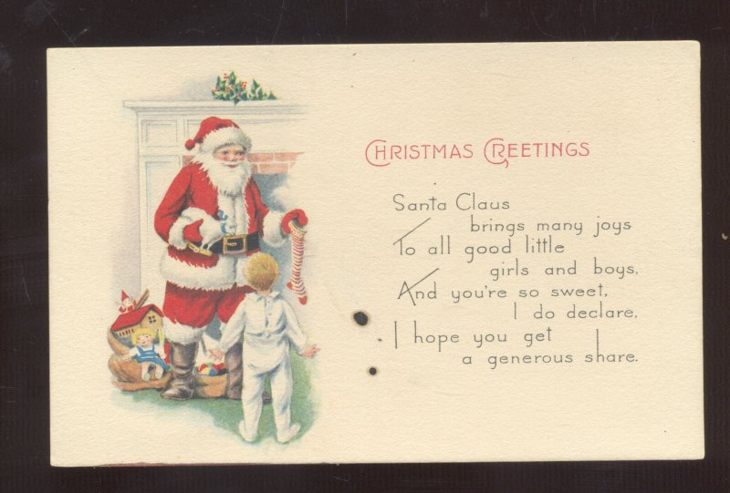 SANTA CLAUS CHILDREN TOYS GIBSON LINES VINTAGE CHRISTMAS POSTCARD