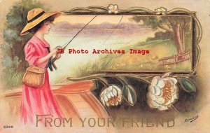 Reynolds, Unknown No 6305, Woman with Fishing Pole, Flowers