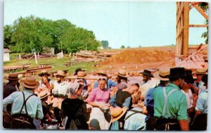 M-54283 Barn Raising Amish Men Pennsylvania USA