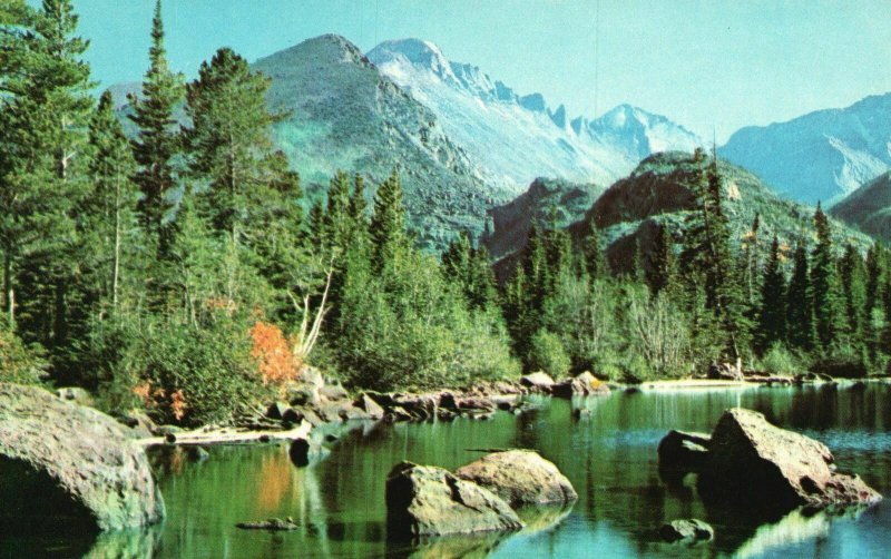 Vintage Postcard Bear Lake And Long's Peak Beautiful Drive Heart Of Rockies CO 