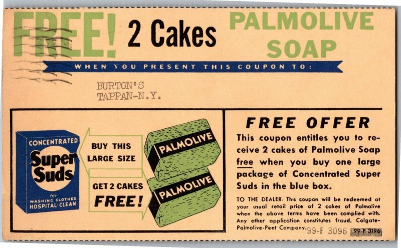 Advertising Coupon Palmolive Soap Super Suds c1939 Vintage Postcard R26