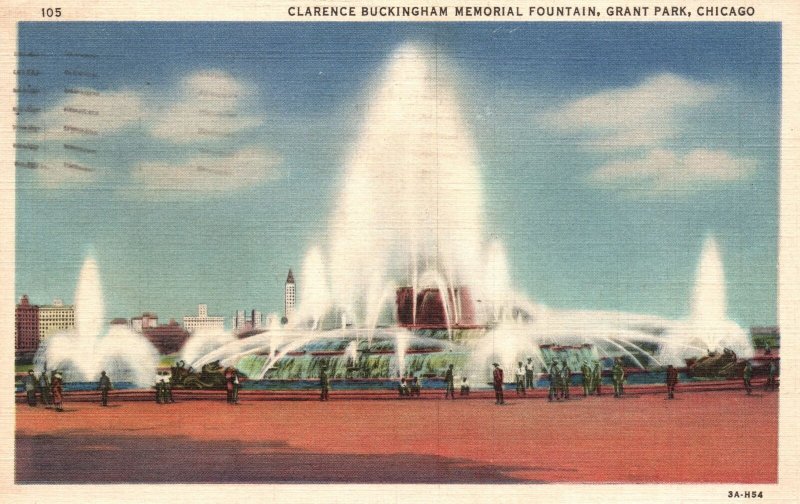 Vintage Postcard 1938 Clarence Buckingham Memorial Fountain Grant Park Chicago