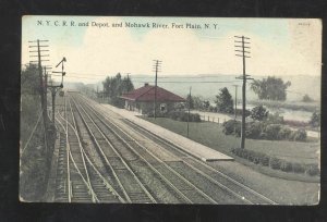 FORT PLAIN NEW YORK NY RAILROAD DEPOT TRAIN STATION VINTAGE POSTCARD 1916